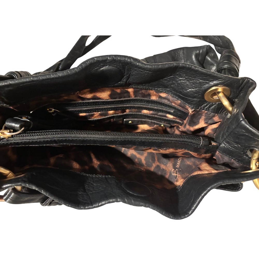B. Makowsky Hobo Bag Women Large Black Croc Embossed Leather Gold Hardware Y2K - Picture 8 of 8